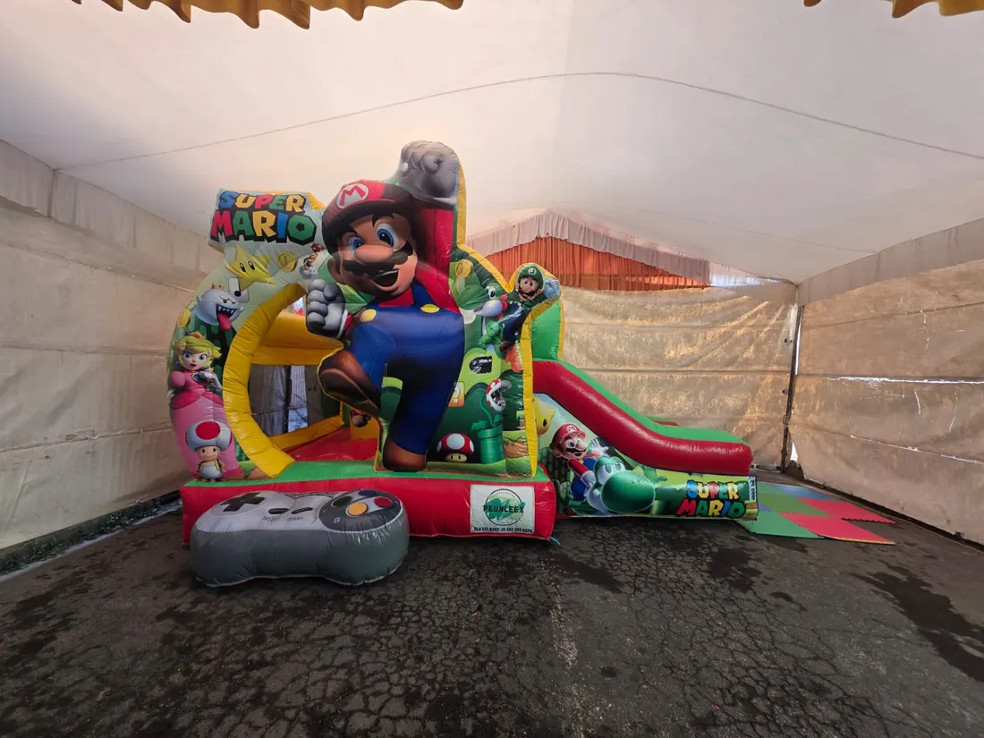 Inflable temático de Mario Bros con resbaladilla